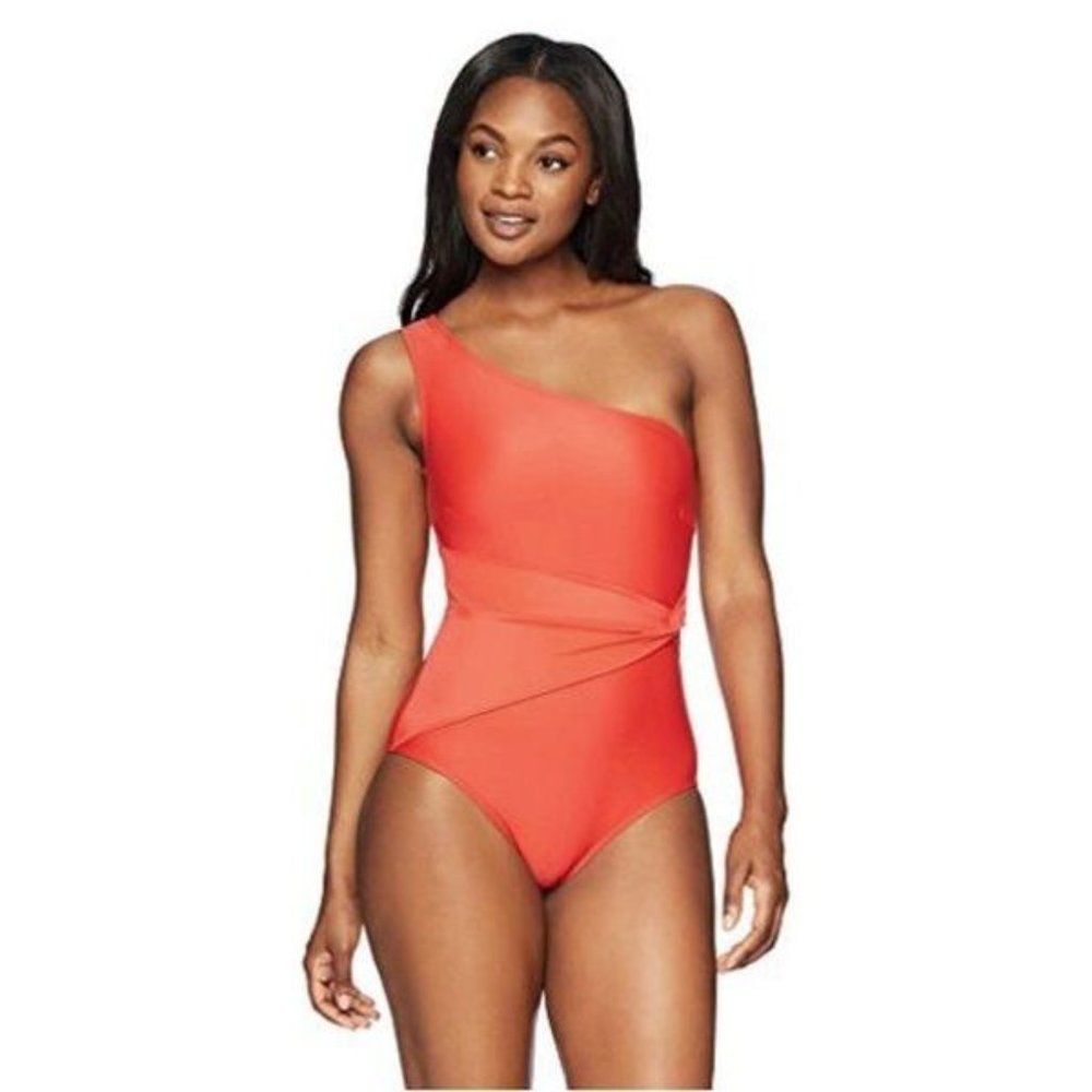Coastal Blue One Shoulder Twist Side Swimsuit XS